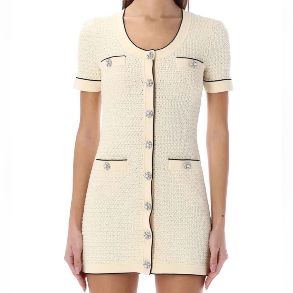$500 SELF PORTRAIT KNIT Beige sequined knit DRESS Small